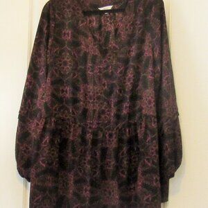 Reitmans Empire Waist Long Sleeve V Neck Blouse Black with Purple Size XXL  M464